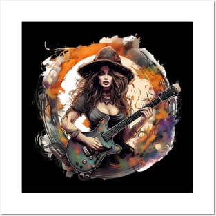 Eerie Elegance: Seductive Guitarist Witch Posters and Art